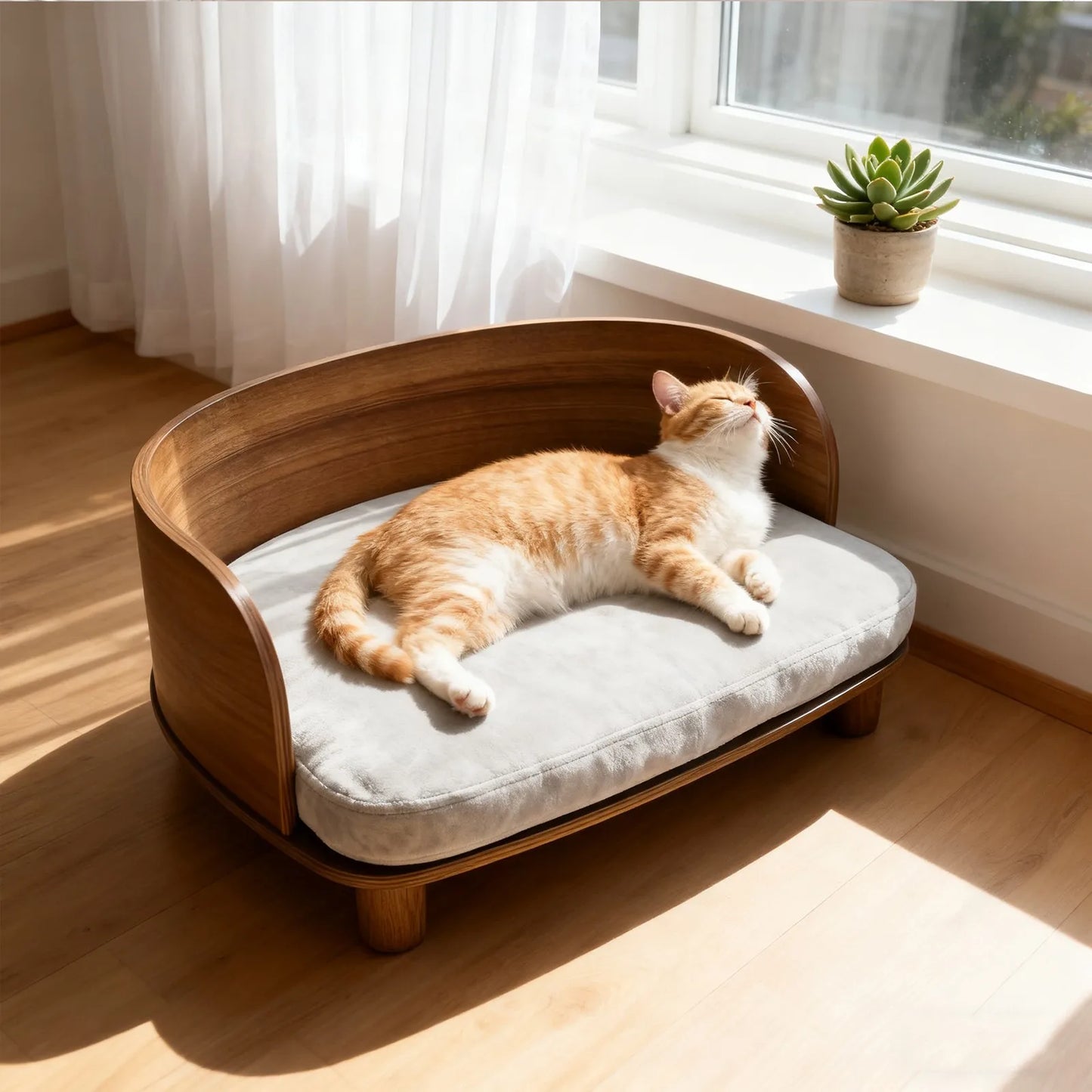 Unique Elevated Pet Sofa Wood Small Dog Couch Bed with Cushion
