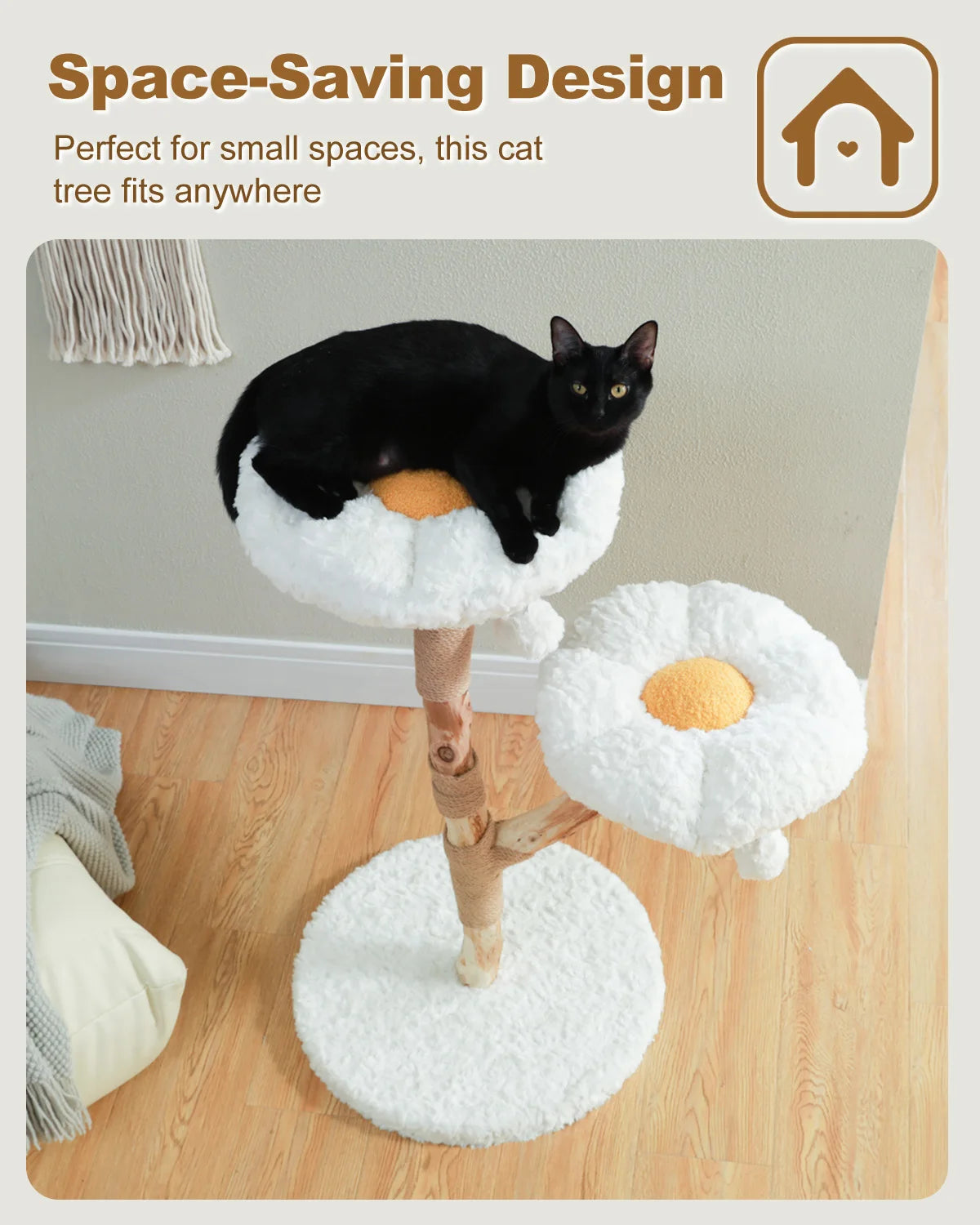Flower Cat Tree for Indoor Cats Modern Wood Cat Tower with 2 Perches Scratching Post Cat Accessories Cat Toys