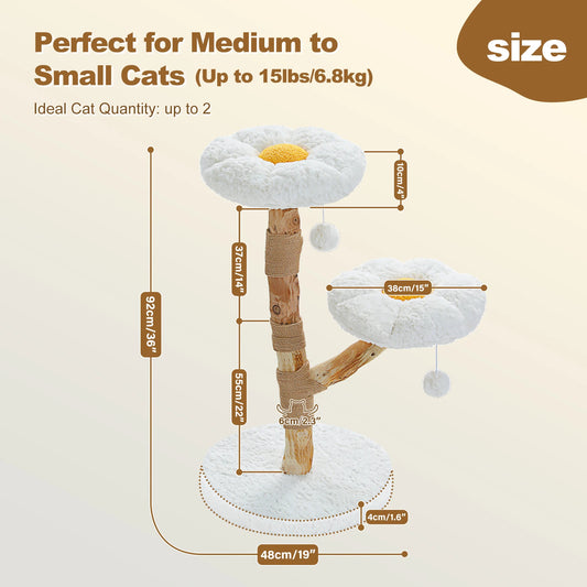 Flower Cat Tree for Indoor Cats Modern Wood Cat Tower with 2 Perches Scratching Post Cat Accessories Cat Toys