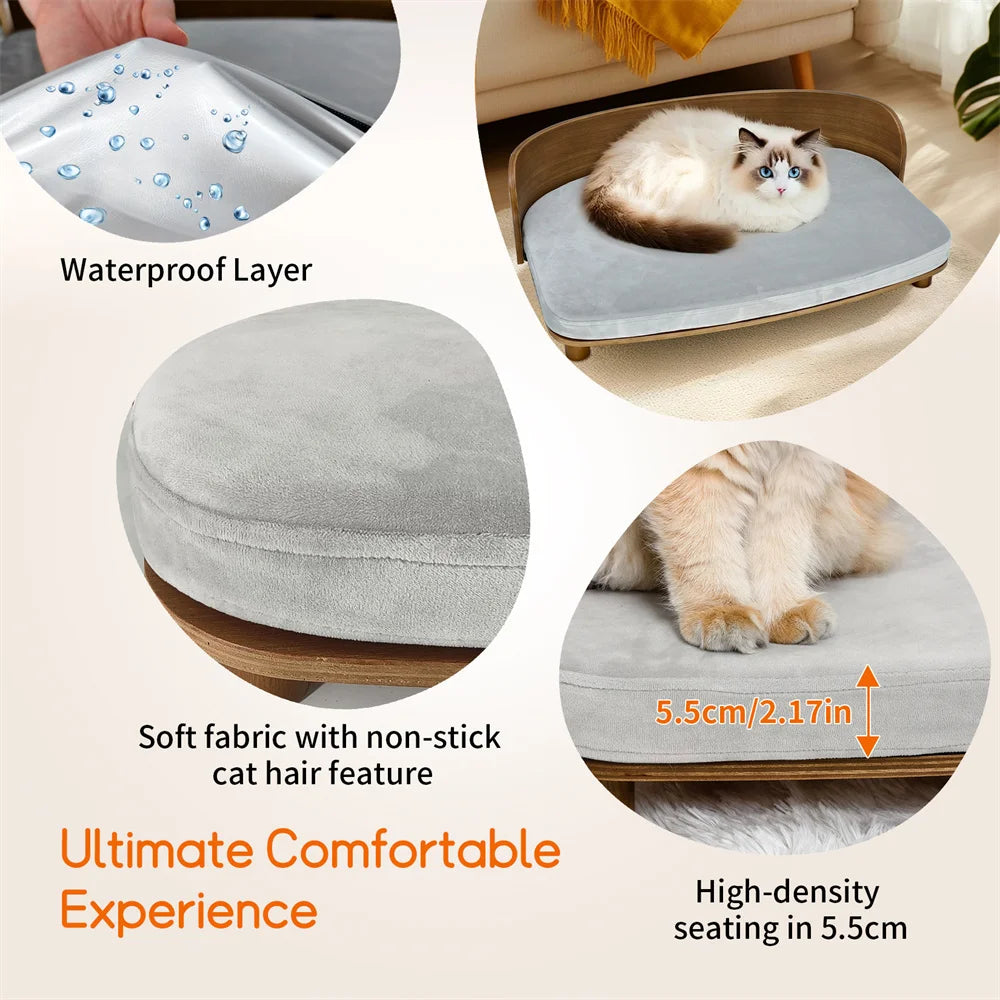 Unique Elevated Pet Sofa Wood Small Dog Couch Bed with Cushion