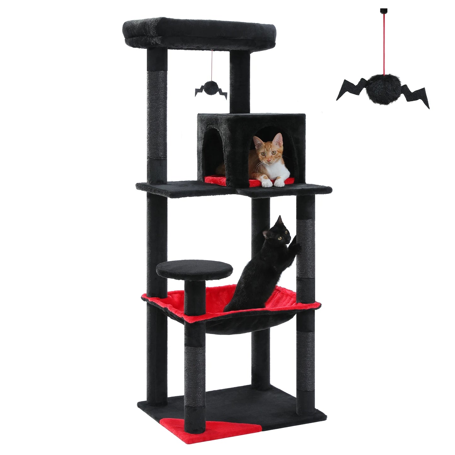 Cat Tree for Indoor Cats 5-Level Cat Tower for Large Cats with Large Hammock Covered Scratching Posts Cozy Condo