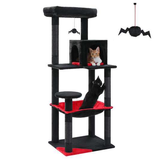 Cat Tree for Indoor Cats 5-Level Cat Tower for Large Cats with Large Hammock Covered Scratching Posts Cozy Condo