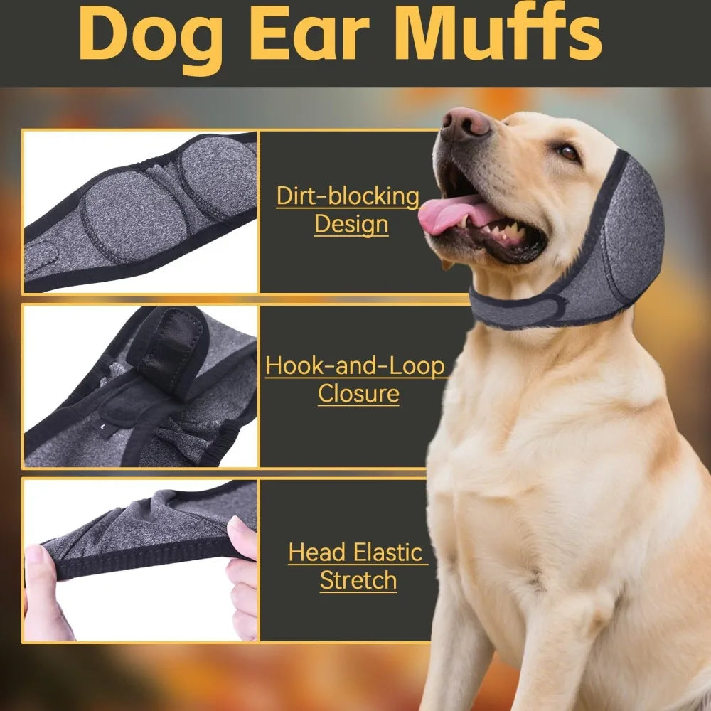 Adjustable Ear Noise Protection Cover for dogs. Soft, Calming Ear Wrap Headband.
