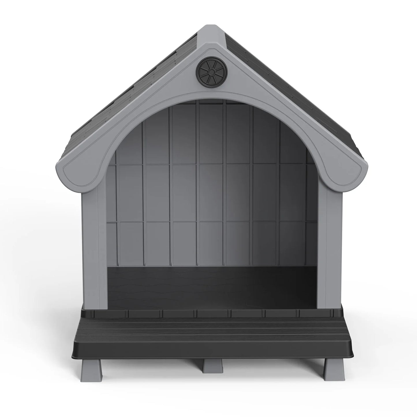 Elevated Resin Dog House with Sloped Roof, Weatherproof Outdoor Pet Shelter for Small Medium Dogs, All Season Backyard Dog Bed