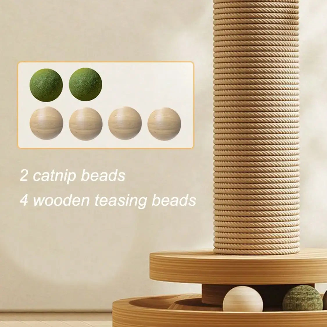 Solid Wood Cat Claw Pole With Catnip Ball, Sword Hemp Rope, Feather Playful Ball And Multi-Layer Platform