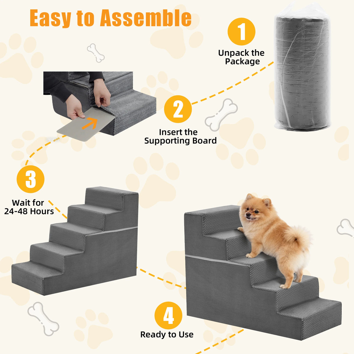 3-5 Step Foam Dog Stairs for Small Dogs, Indoor Non-Slip Pet Stairs For Home use.