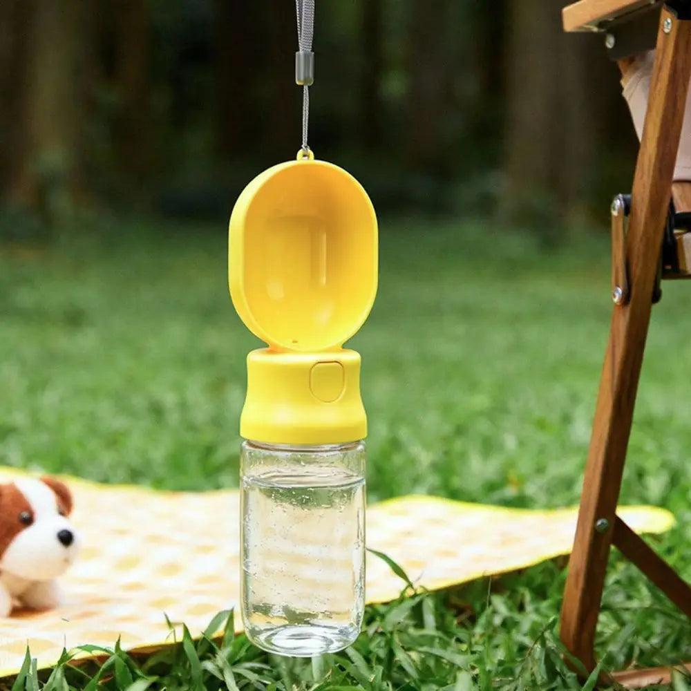 Leak-proof Outdoor Dog Water Bottle Sealed with Filter Water Dispenser Button Press Design to fill reservoir, other model hidden treat stash container.