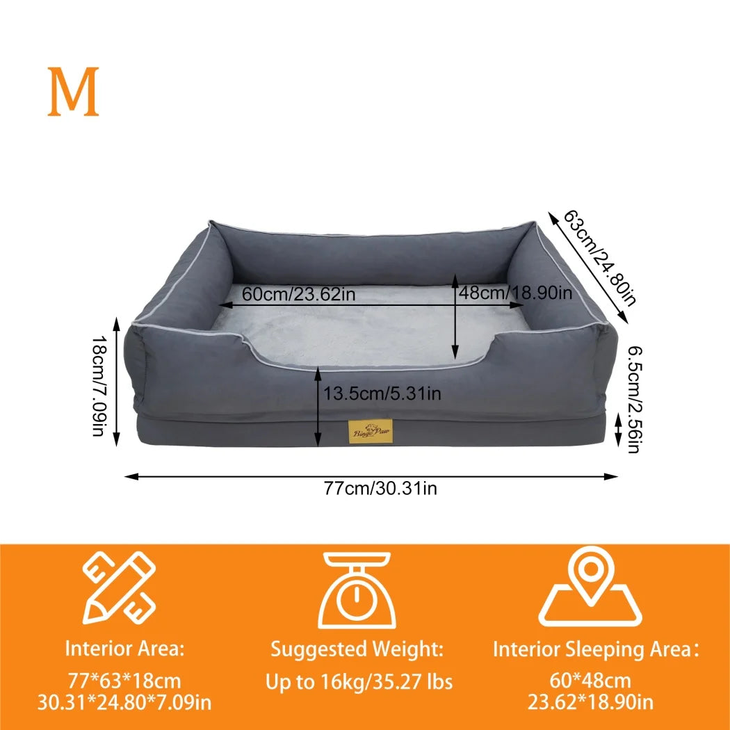 Medium, Large, and Extra Large sized Orthopedic Dog Bed Soft Calming Pet Sofa Couch Enhanced Bolster Deep Snuggle Bed