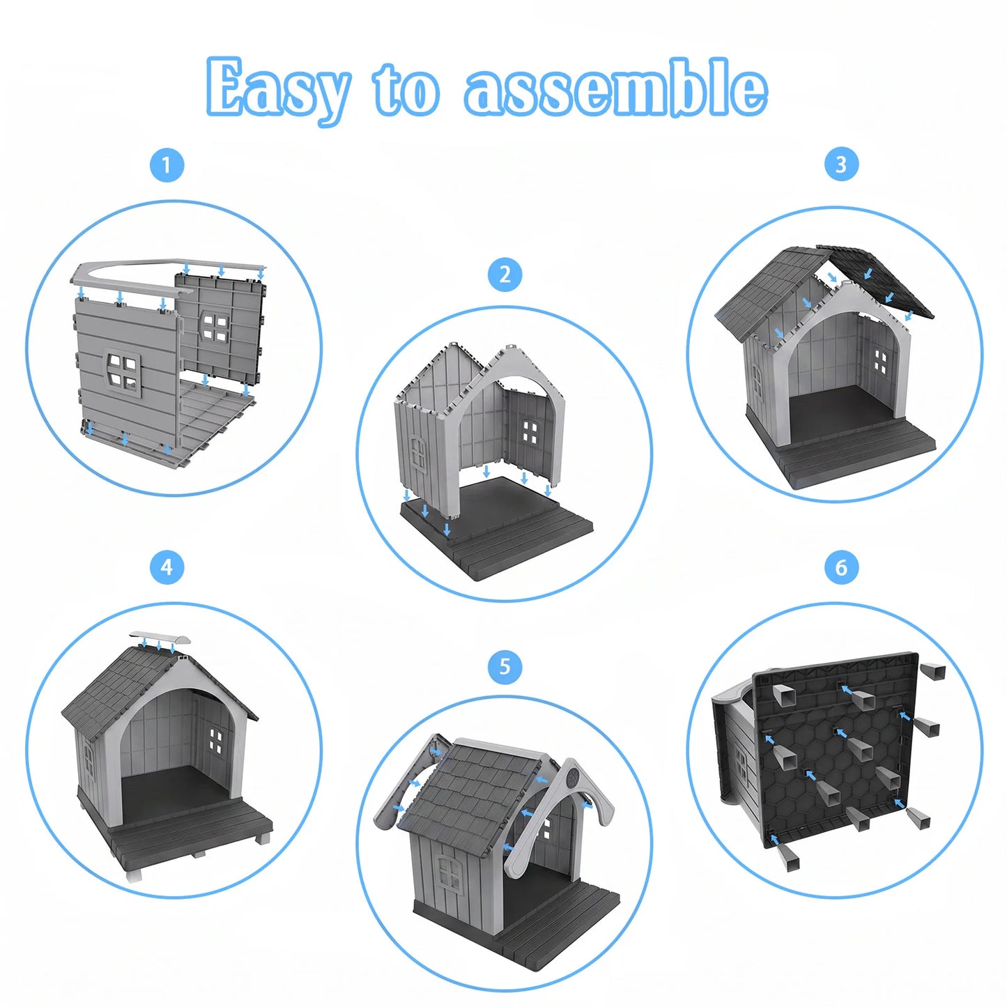 Elevated Resin Dog House with Sloped Roof, Weatherproof Outdoor Pet Shelter for Small Medium Dogs, All Season Backyard Dog Bed