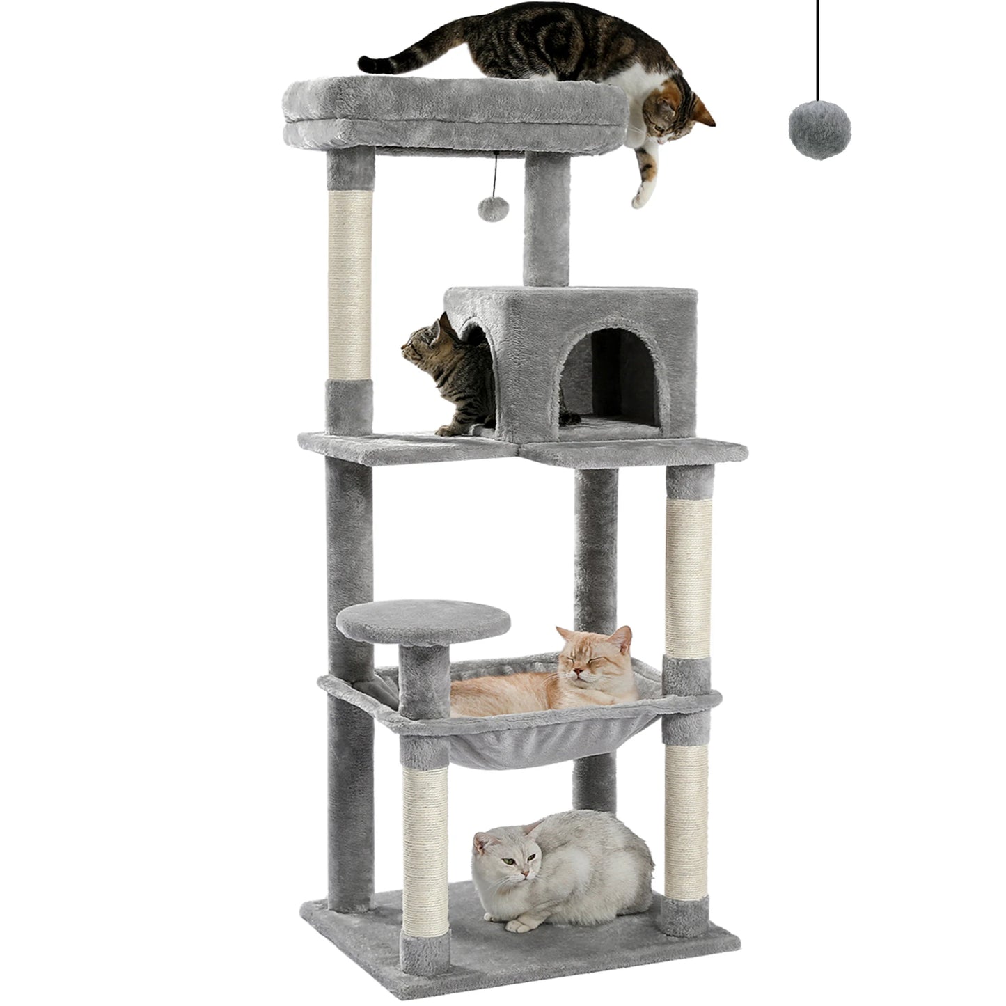Cat Tree for Indoor Cats 5-Level Cat Tower for Large Cats with Large Hammock Covered Scratching Posts Cozy Condo